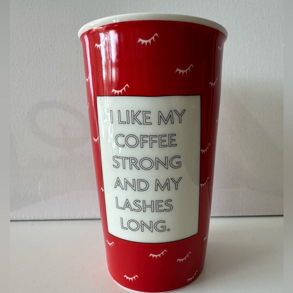 Coffee   Red Ceramic Tumbler Mug w Lid. 12 oz . I Like My Coffee Strong